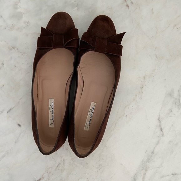 Oscar de la Renta Suede Ballet Flats w/ Bow 37.5 - Picture 1 of 4